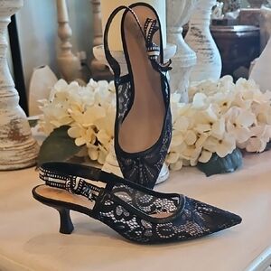 a new day Black Lace Slingback Kitten Heels